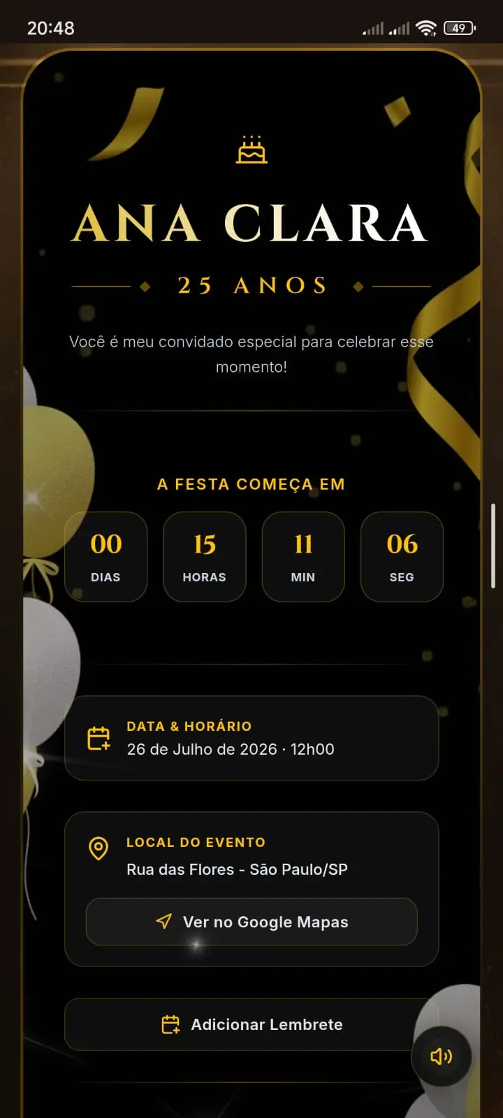 Demonstrativo do Convite Digital Premium